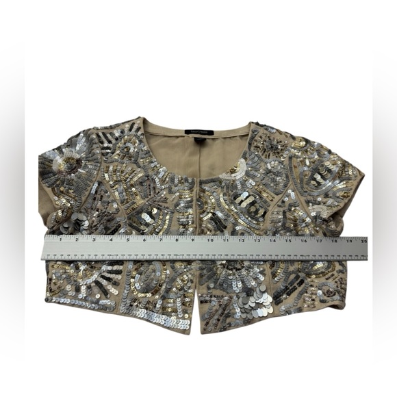White House Black Market Sequin Bolero Jacket Champagne Medium - Picture 7 of 9